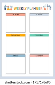 Weekly planner for diary, organiser, notebook. Printable A4 planner. Vector Illustration. 
