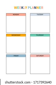Weekly planner for diary, organiser, notebook. Printable A4 planner. Vector Illustration. 