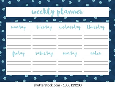 Weekly Planner Diary Organiser Notebook Printable Stock Vector (Royalty ...