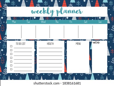 Weekly planner for diary, organiser, notebook. Printable A4 planner. Vector Illustration. 