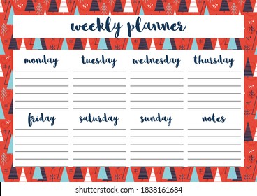Weekly planner for diary, organiser, notebook. Printable A4 planner. Vector Illustration. 