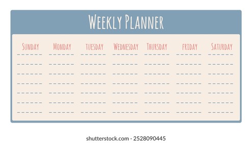 Weekly planner. Diary page, schedule with days of week