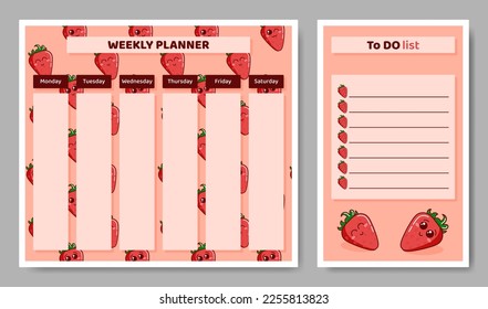 Weekly planner and To Do list for kids with strawberries.