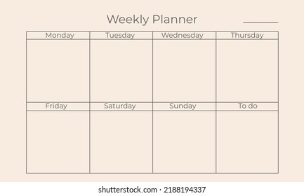 Planificador semanal y lista de tareas. Plantilla de planificador minimalista. Plantilla de planificador semanal imprimible.