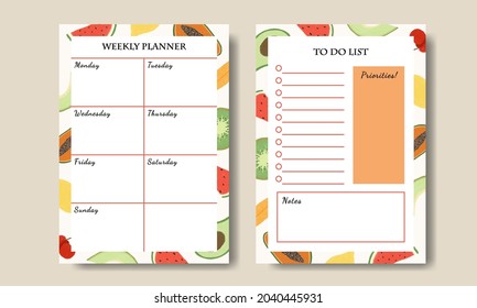 Weekly Planner To Do List Template with Fruits Illustration Background