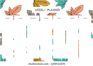 Weekly planner with fig pattern in hand drawn style. For print, office, school. Vector illustration