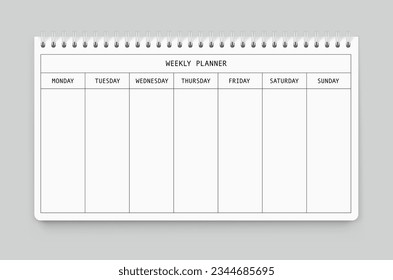 Weekly planner. First day - Monday. Vector illustration. Can be use for template your design, presentation, promo, ad. EPS10.