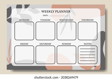 Weekly Planner with Gray Orange Pastel Abstract Background Template Printable