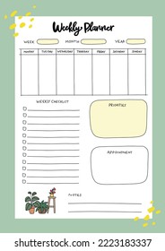 Planificador semanal con diseño de planta verde ilustración vectorial