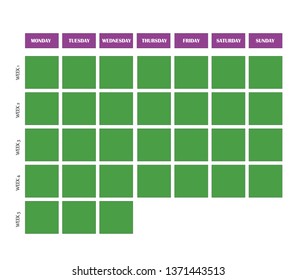 weekly planner in green and purple colors isolated.Vector schedule illustration 