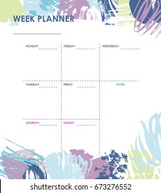 Weekly planner with grunge brush design, creative planner page