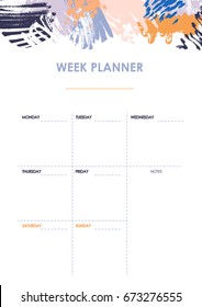 Weekly planner with grunge brush design, creative planner page