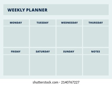 Weekly planner. Horizontal organizer page. Printable template