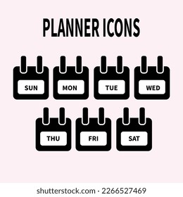 Weekly planner icons in black and white color.
