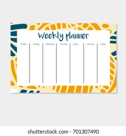 Weekly Planner in Indian Style with Mandala Pattern. Perfect for Print, Template, to do list. Vector isolated illustration