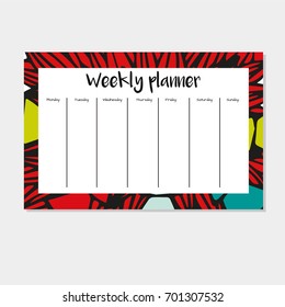 Weekly Planner in Indian Style with Mandala Pattern. Perfect for Print, Template, to do list. Vector isolated illustration