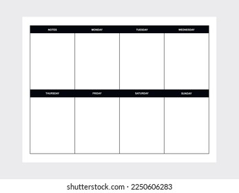 Weekly planner isolated on background. Vector illustration