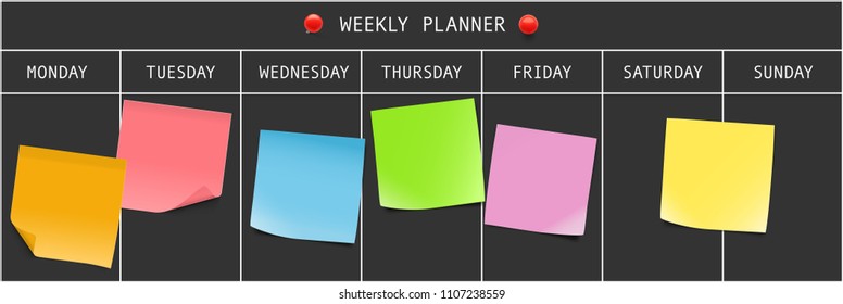 Weekly planner with memory notes. Vector illustration. Can be use for template your design, presentation, promo, ad. EPS10.