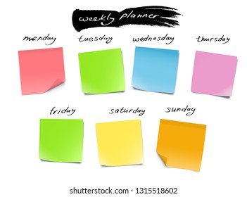 Weekly planner with memory notes. Vector illustration. Can be use for template your design, presentation, promo, ad. EPS10.