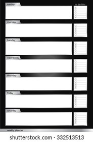 Weekly planner metallic silver thin line frame and black background template vector with copy space or empty space for writing