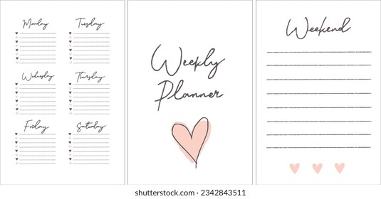 Weekly planner. Minimalist planner pages templates