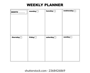 Weekly planner in minimalist style, planner for women and men, planner in black and white color