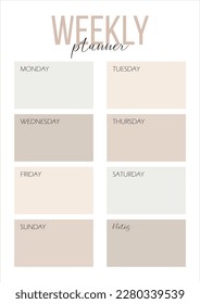planificador semanal minimalista para el rastreador de la semana del cuaderno diario