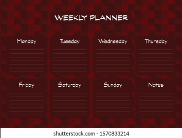 Weekly planner with modern abstract background. Vector