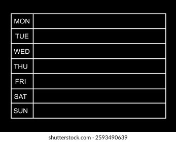 Weekly Planner, modern business organizer, Weekly Chart. Vector Illustration.