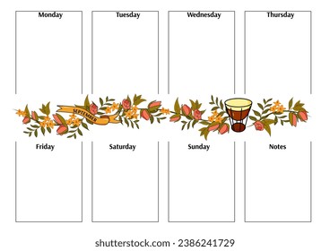 Weekly planner for the month of September with timpani. Vector illustration EPS10