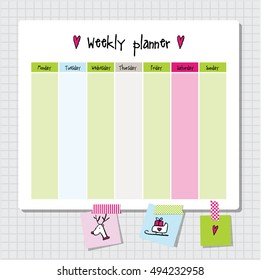Weekly planner. Note paper, Notes, to do list. Organizer planner template. Note paper. New year and Christmas time. 