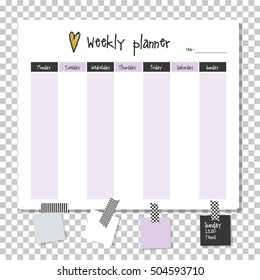 Weekly planner. Note paper, Notes, to do list. Organizer planner template. Note paper. New year and Christmas time. 