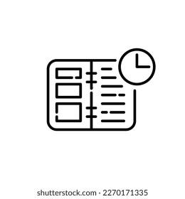 Weekly planner notebook with clock deadline symbol. Pixel perfect, editable stroke line icon