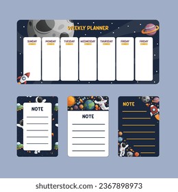 Weekly Planner and Notes with Cute Galaxy Background Illustration