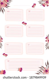 Weekly planner with notes. Vector illustration. Can be use for template your design, presentation, promo, for companies and private use