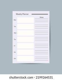 Weekly planner on blue background, organizer for daily plan, weekly planner template, vector design