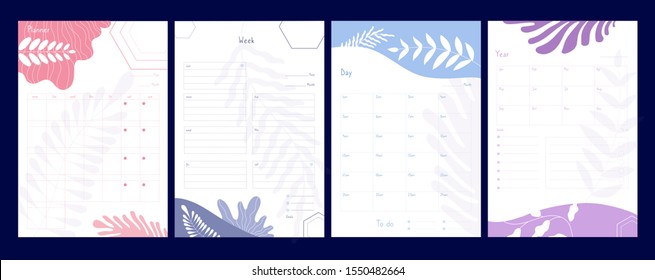 Weekly planner. Organizer and schedule with notes, planners and to do list, agenda checklists calendar office events vector template