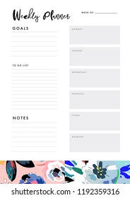 Weekly Planner. Organizer and Schedule with place for Notes, Goals and To Do List. Template design. Vector