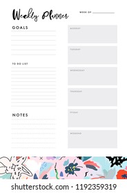 Weekly Planner. Organizer and Schedule with place for Notes, Goals and To Do List. Template design. Vector