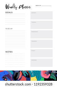 Weekly Planner. Organizer and Schedule with place for Notes, Goals and To Do List. Template design. Vector