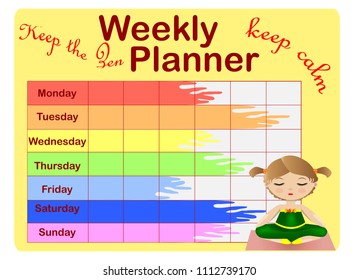 weekly planner, organizer for students cartoon illustration