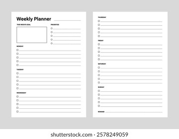 Weekly planner page empty template