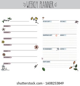 Weekly Planner Pages Wild Flowers, Organizer Printable, DIY Digital Agenda Personal, Mini, Pocket Format, To do List, Shopping List, To Call, Notes, Reminder, Office, School, Date Calendar, Blank, Fun
