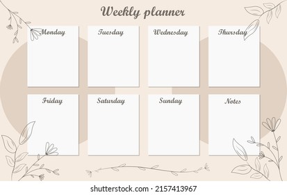 Weekly planner. Pastel color vector schedule.