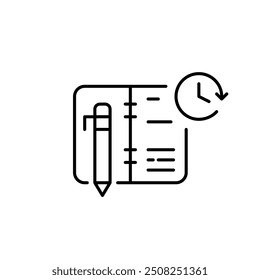 Weekly planner, pen and clock. Pixel perfect vector icon