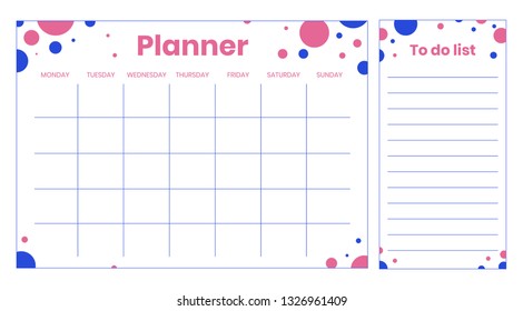 Weekly planner pink and blue dots