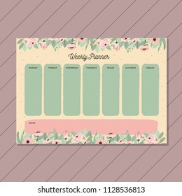 weekly planner with pink floral frame