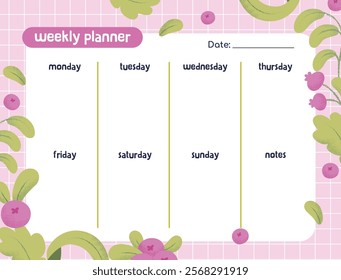 Weekly Planner with Pink Floral Pattern