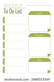 Weekly planner with place for notes. Vertical A4 format personal weekly plan