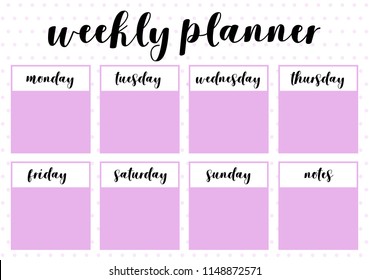 Weekly planner, printable page for note book .